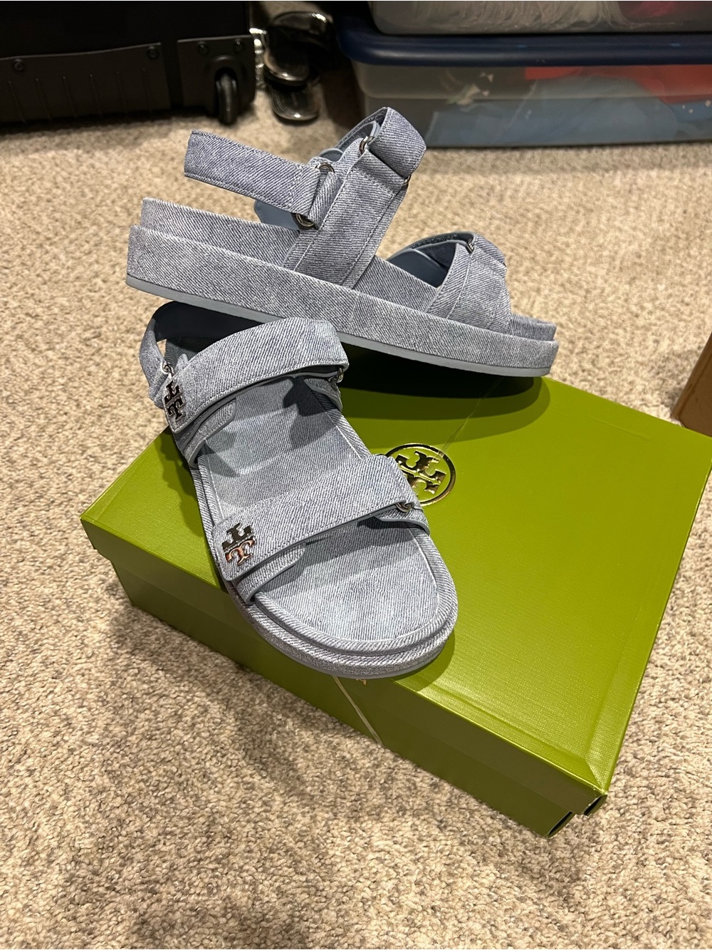 Tori Burch NEW w/box Denim Blue Casual Velcro Strap Sandals
